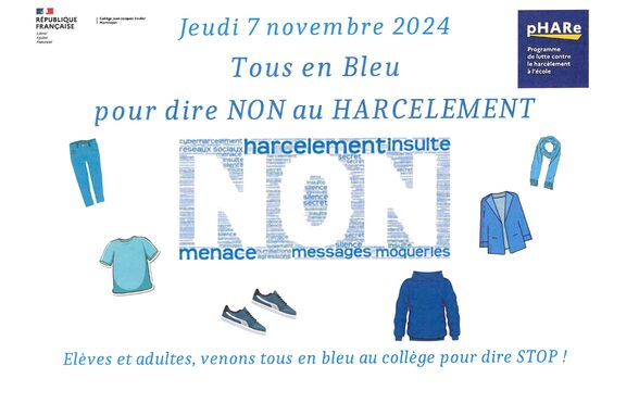 Tous en bleu pour dire NON au harcèlement.